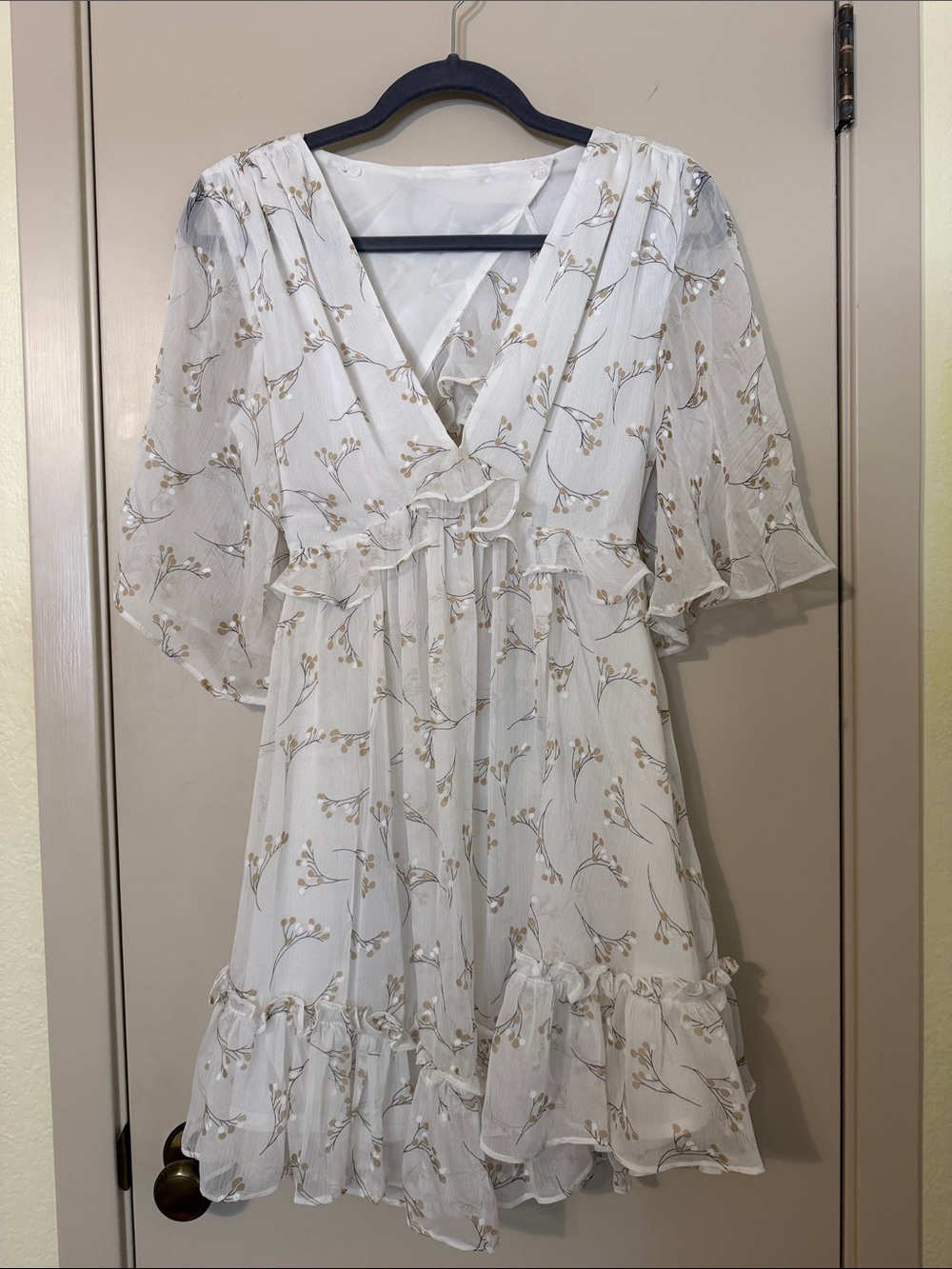 White Floral Backless Ruffle Mini Dress - Picture 1 of 5